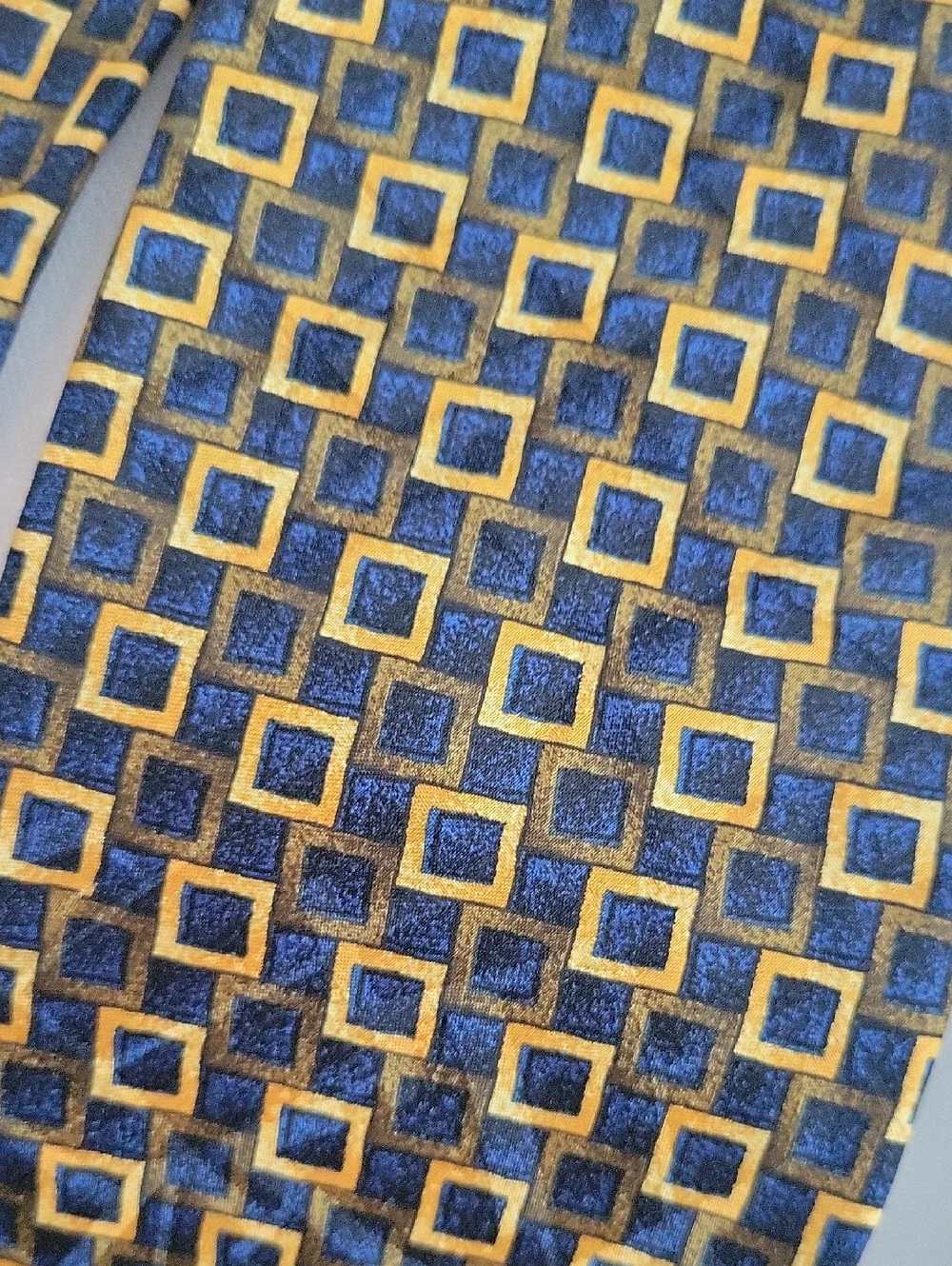 Vintage Ciro Citterio Italian Silk Tie Navy and Gold Square-Pattern